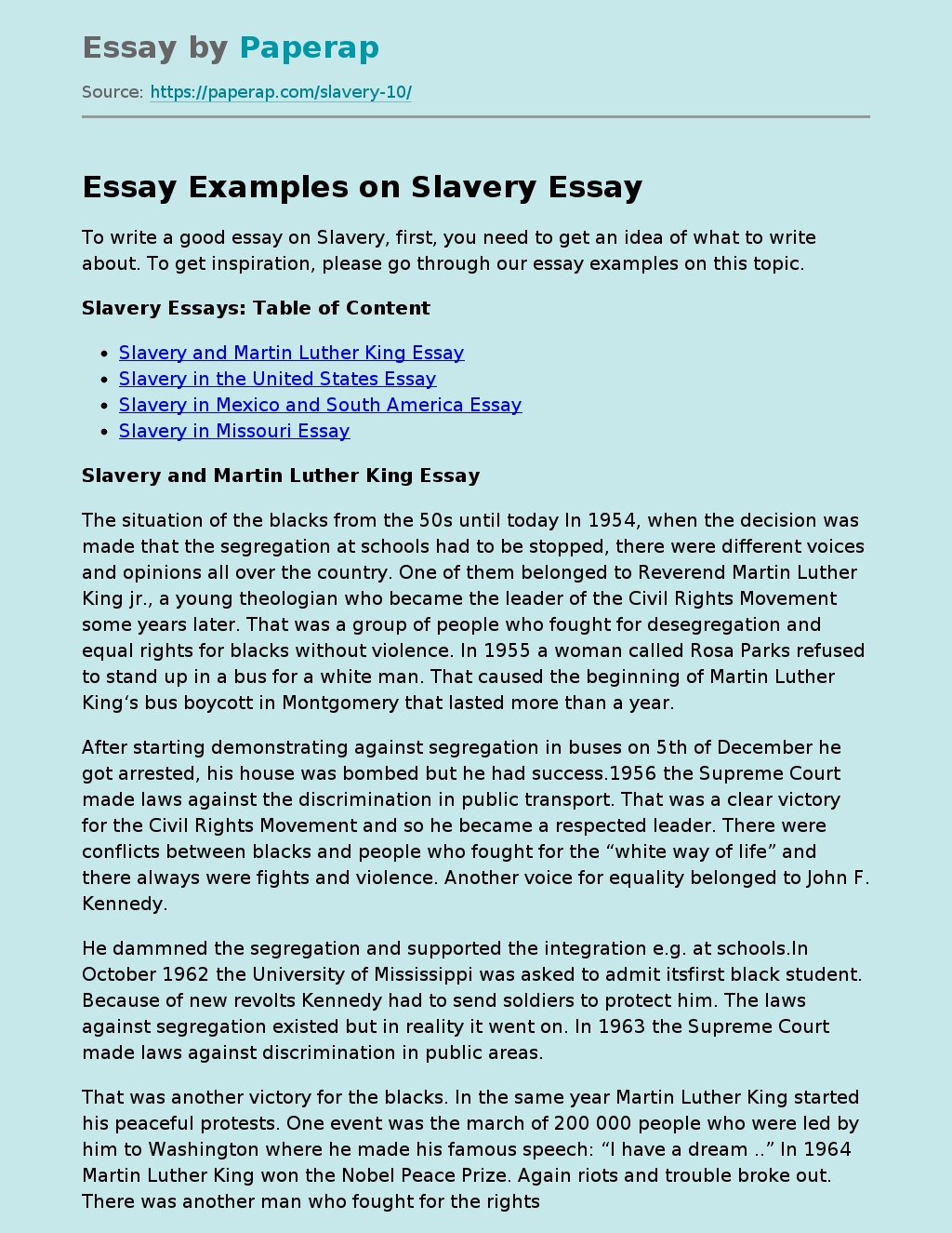 Essay Examples on Slavery