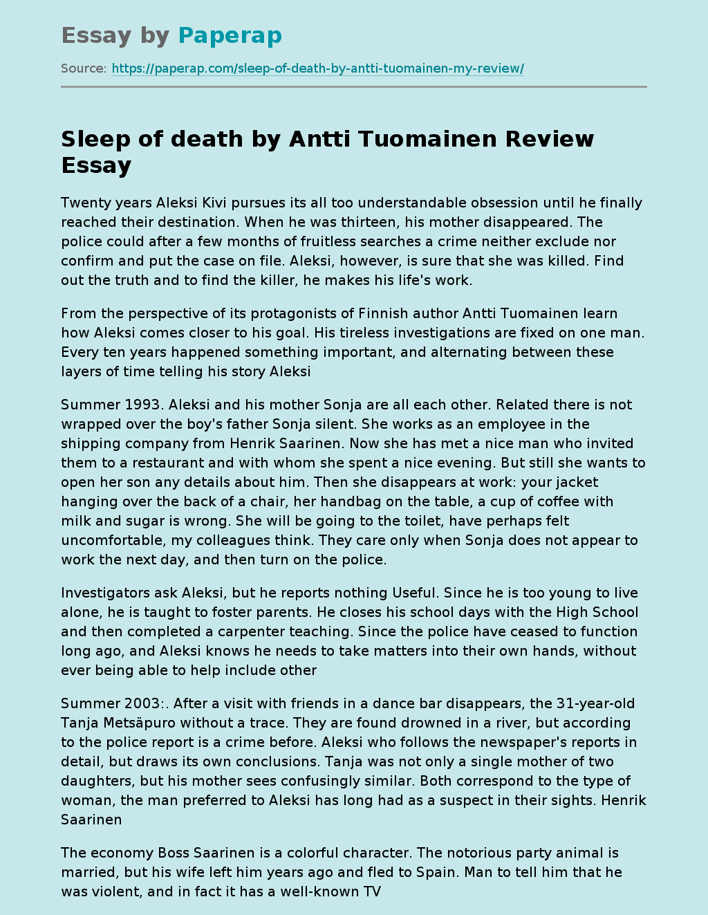 “Sleep of Death” by Antti Tuomainen