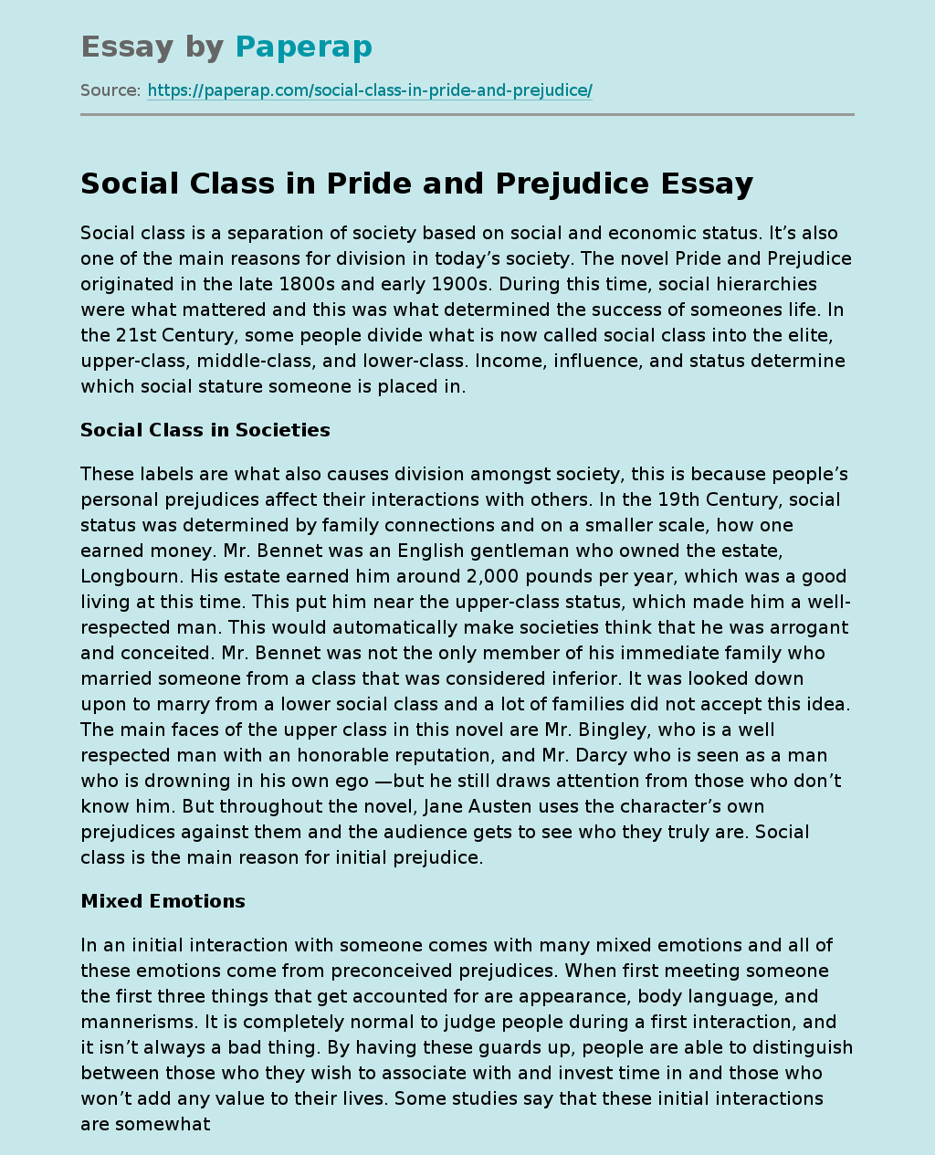 Social Class in Pride and Prejudice