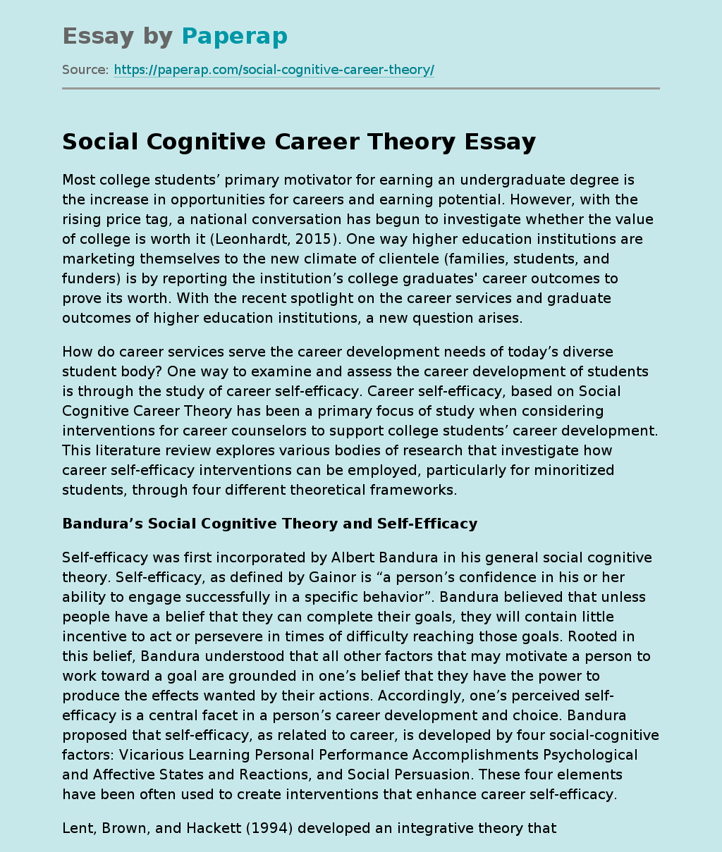 Social Cognitive Career Theory