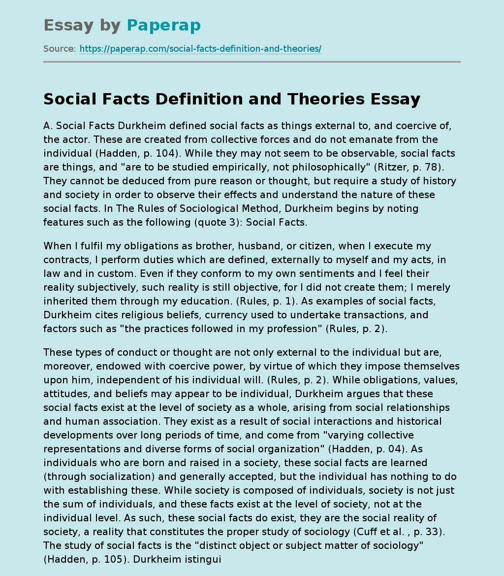 Social Facts Definition and Theories