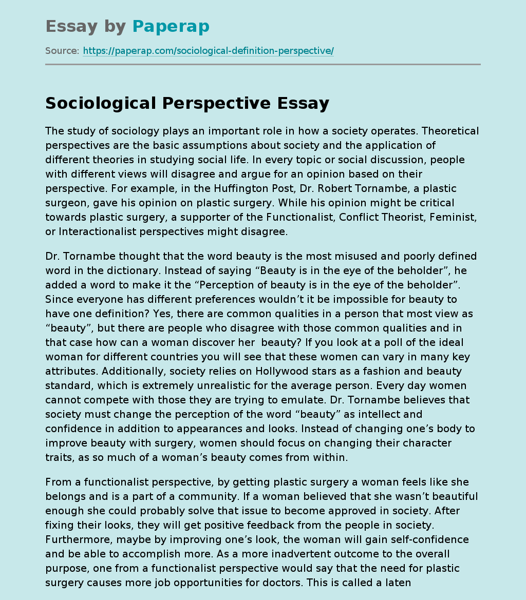 sociological perspective research paper