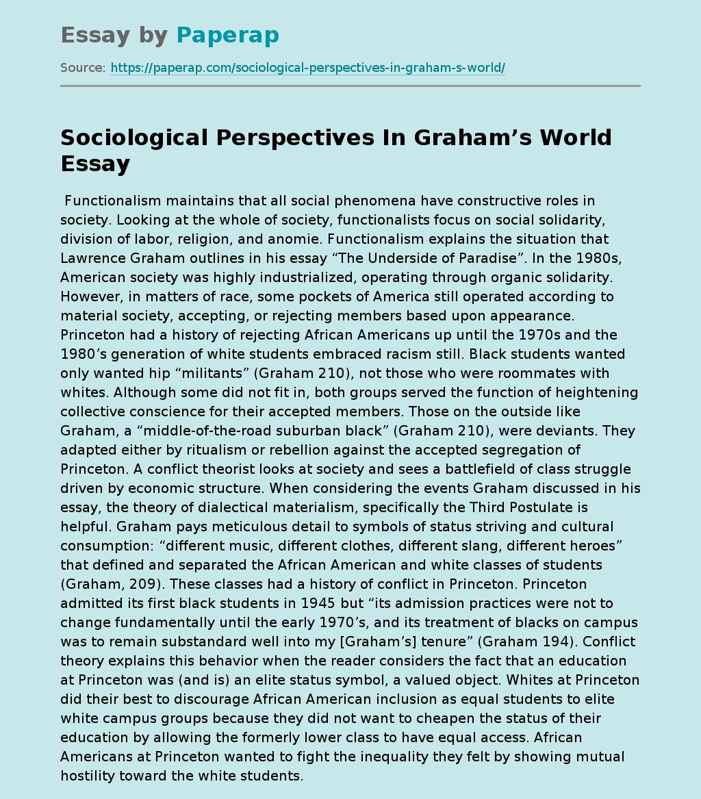 Sociological Perspectives In Graham’s World