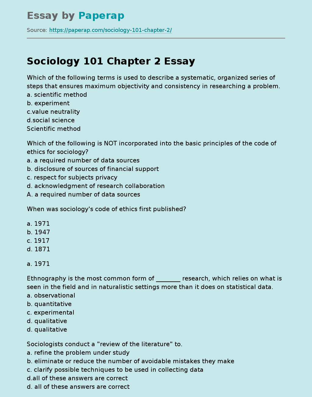 Sociology 101 Chapter 2