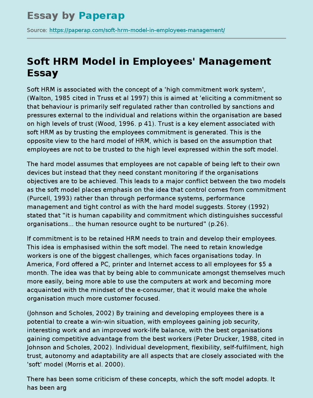 "Soft" HRM Model in Employees' Management
