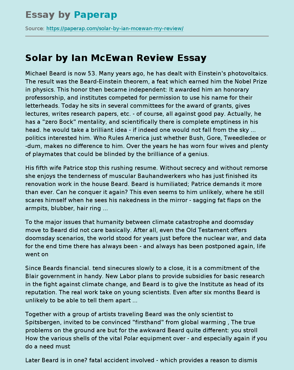 Solar by Lan McEwan Review