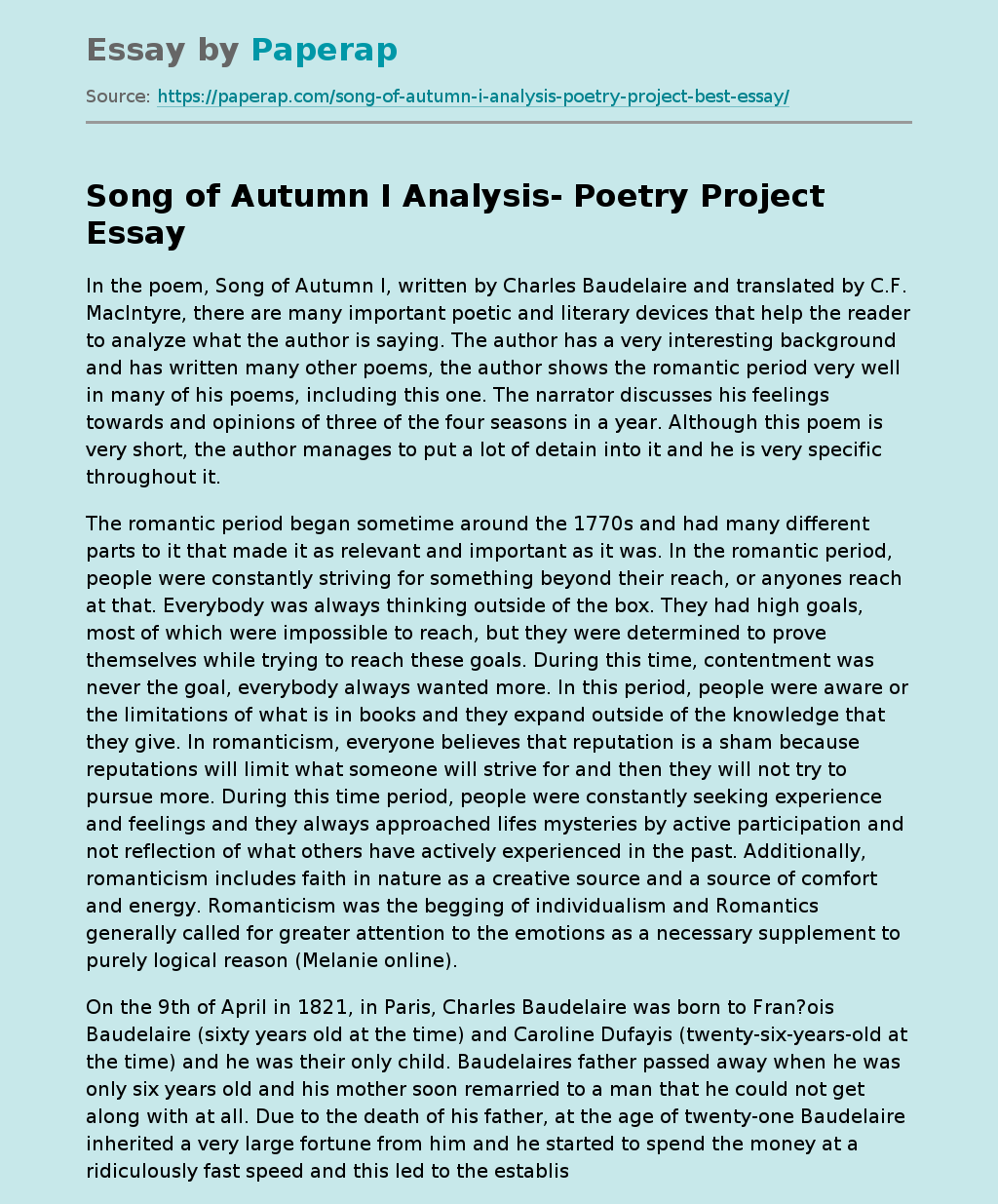 Song of Autumn I Analysis- Poetry Project