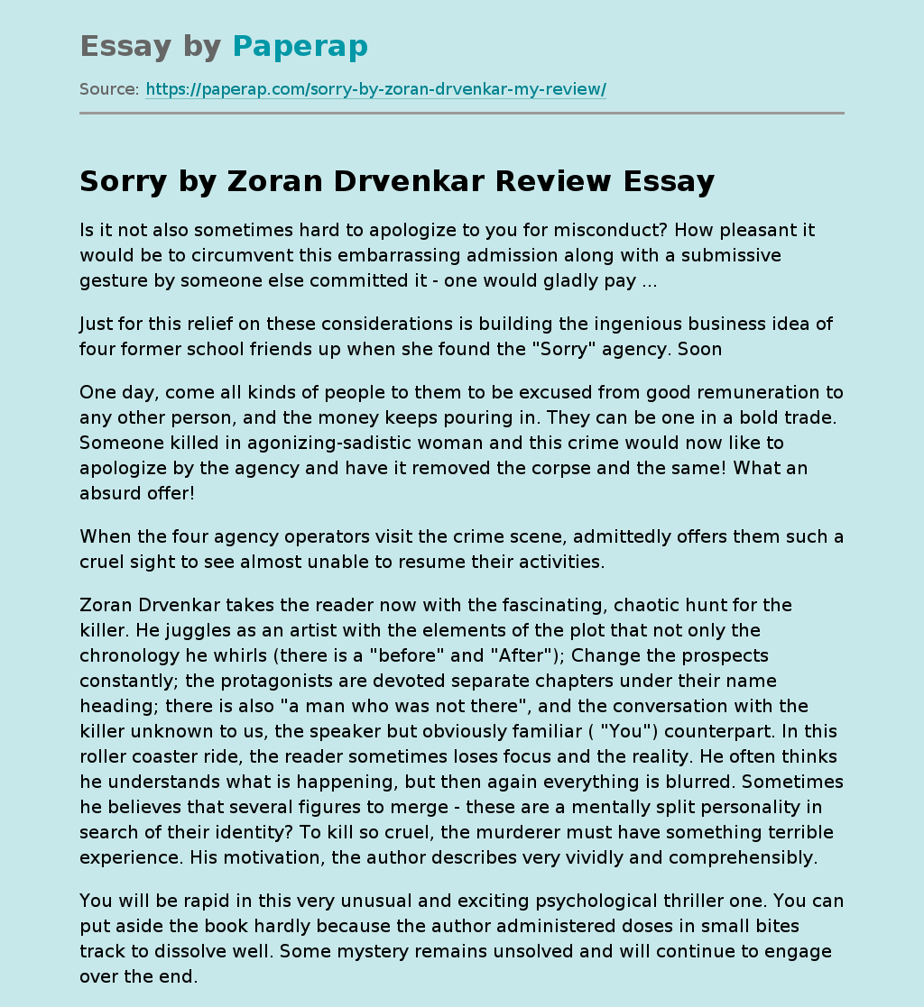 Psychological Thriller "Sorry" by Zoran Drvenkar