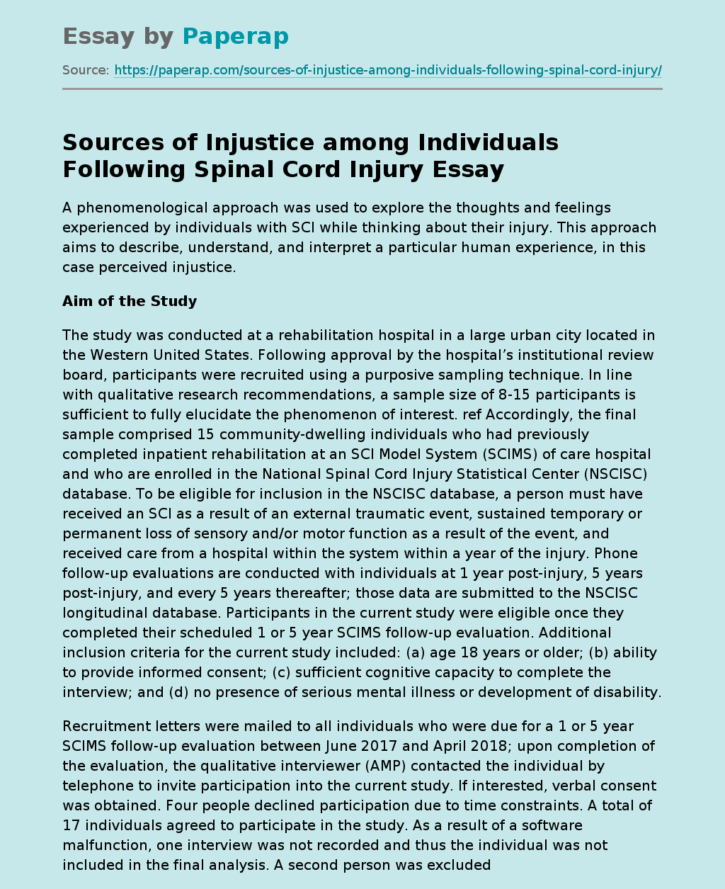 Sources of Injustice among Individuals Following Spinal Cord Injury