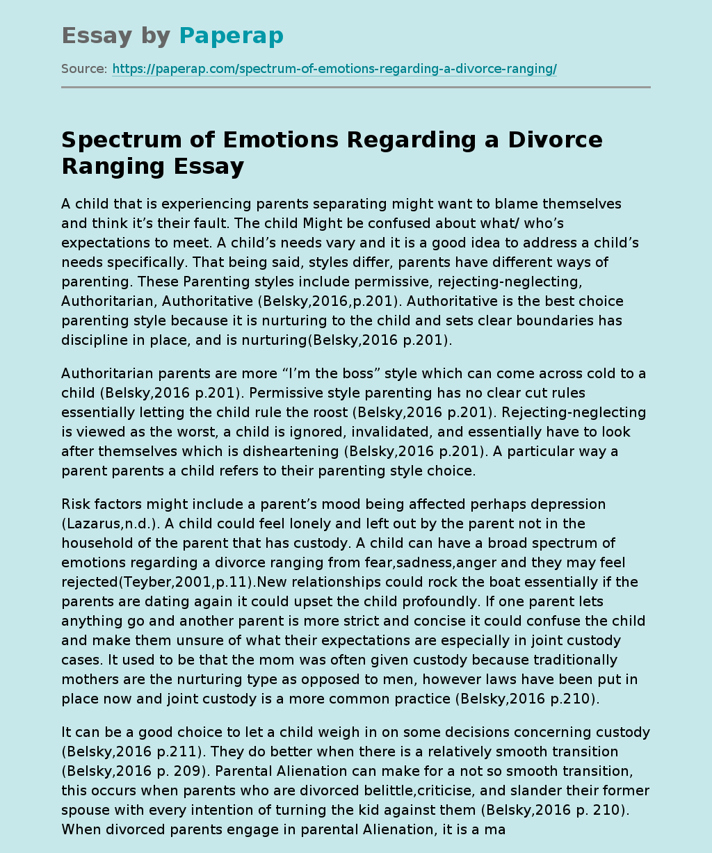 Spectrum of Emotions Regarding a Divorce Ranging