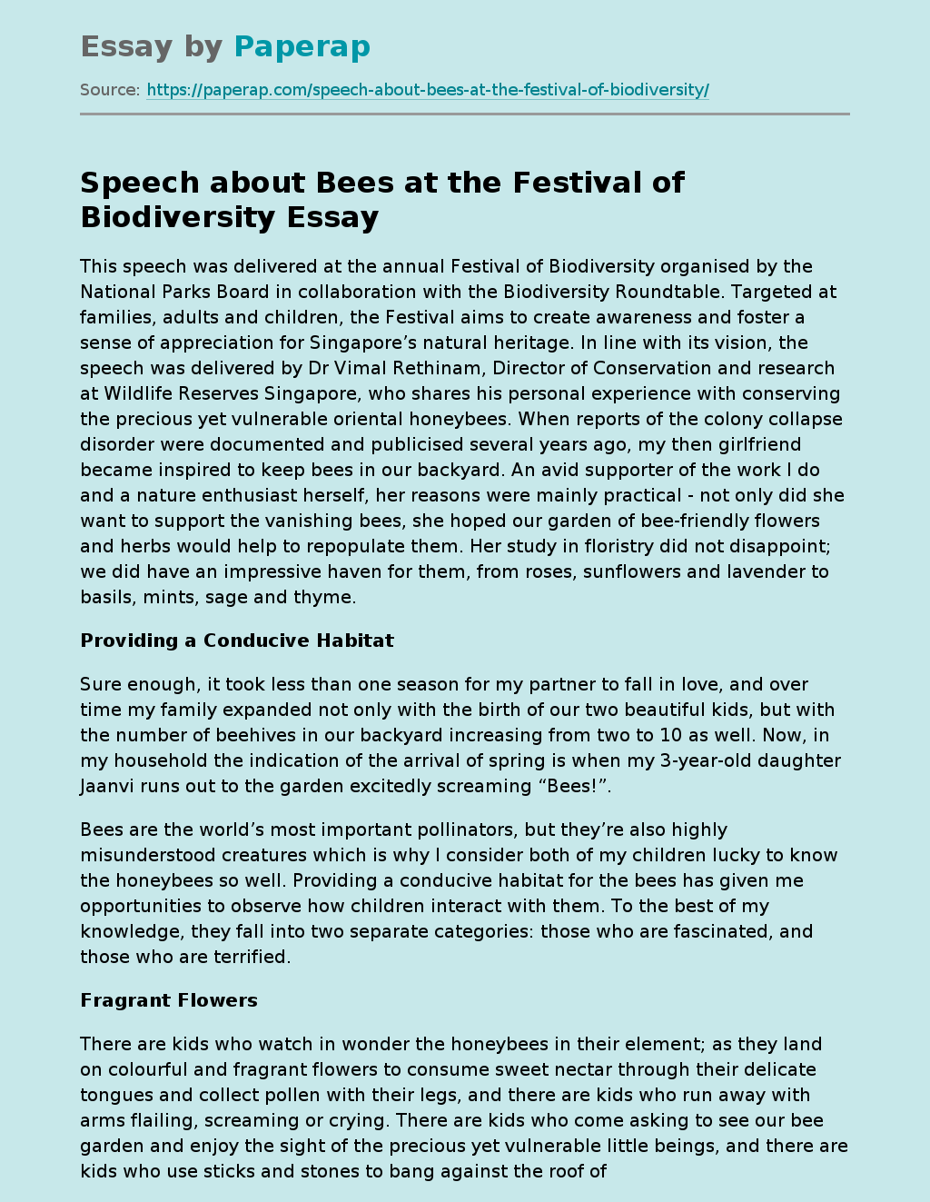 Speech about Bees at the Festival of Biodiversity
