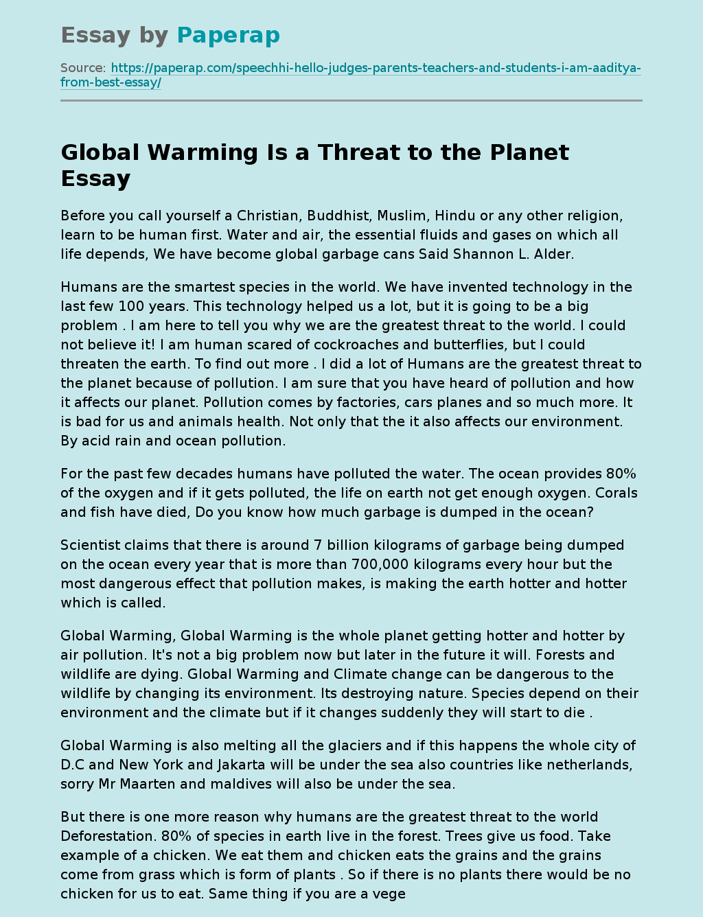 Global Warming Is a Threat to the Planet