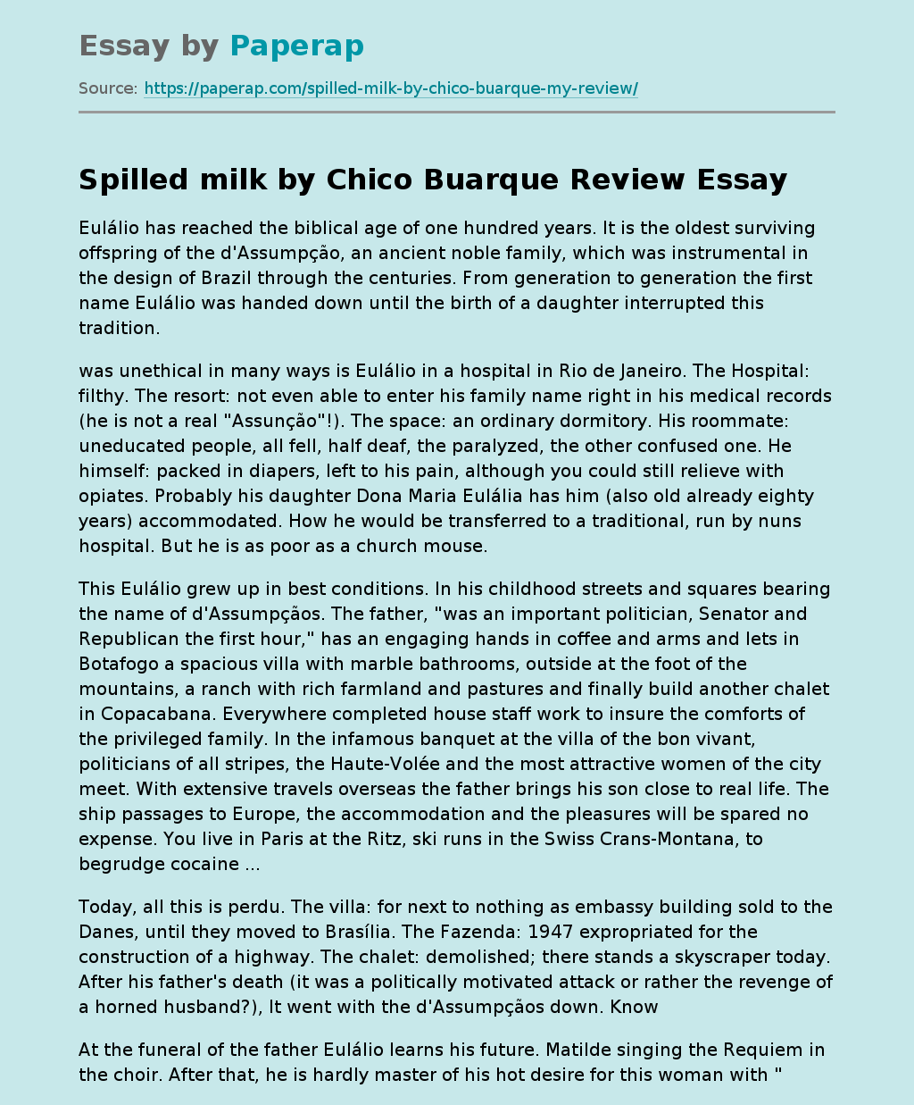Spilled milk by Chico Buarque Review