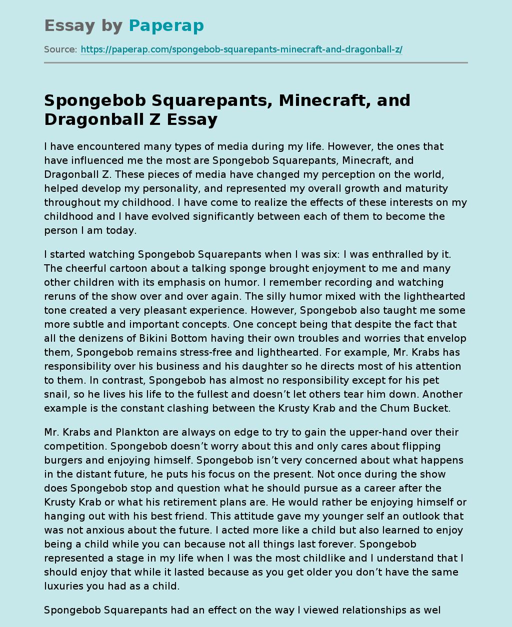 Spongebob Squarepants, Minecraft, and Dragonball Z