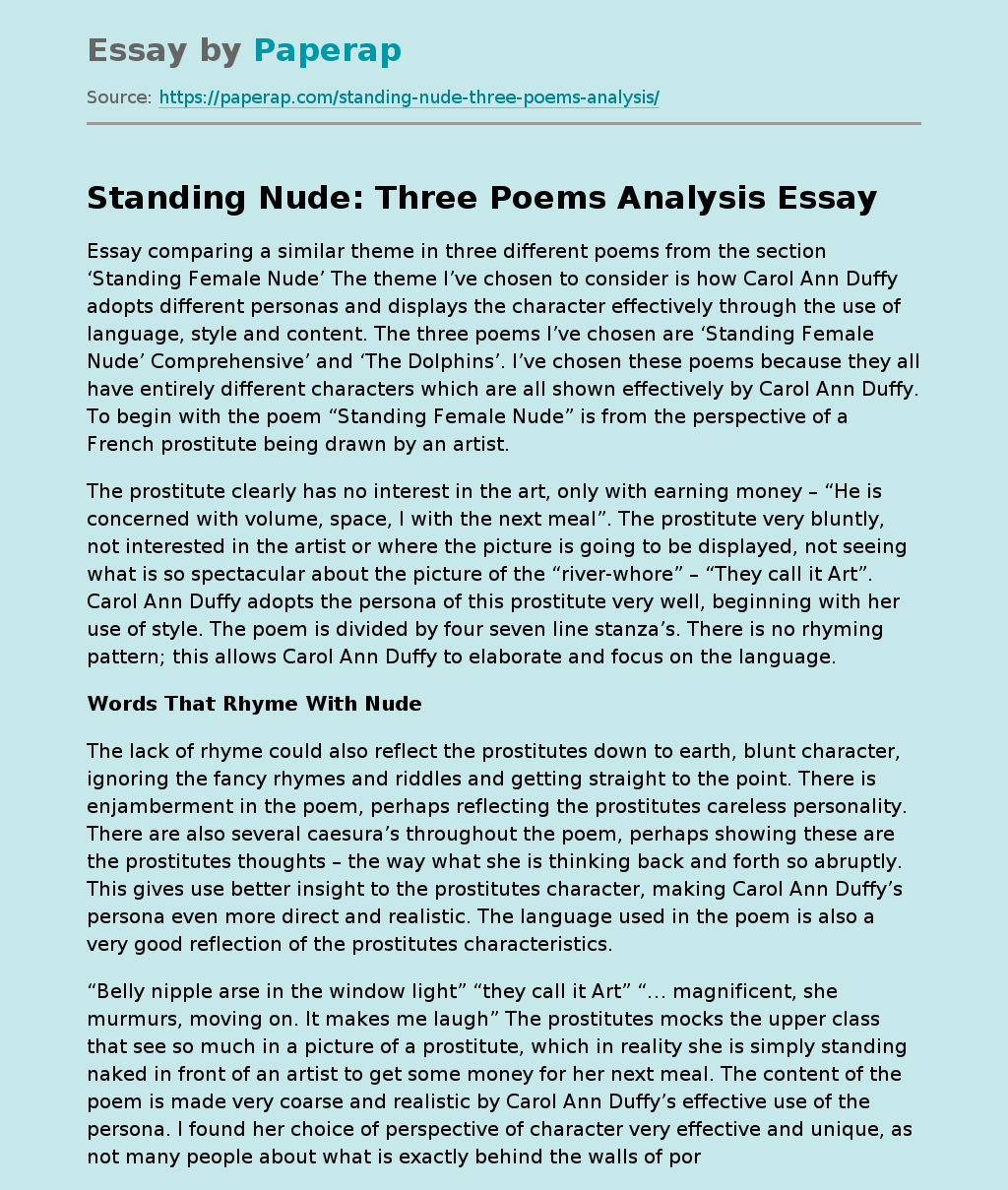 Standing Nude: Three Poems Analysis