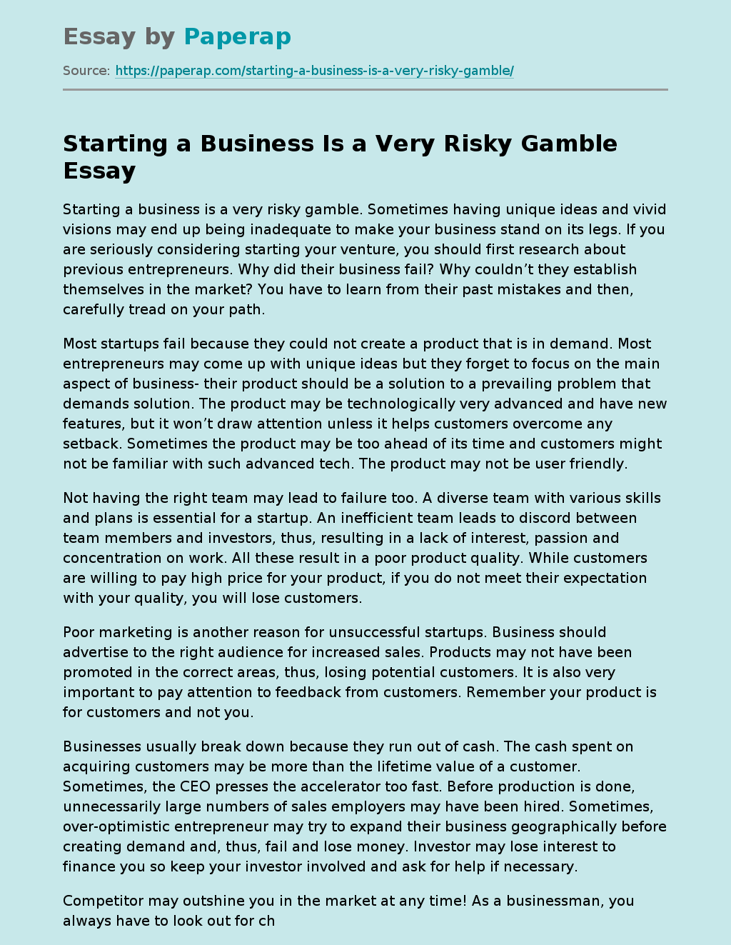 Starting a Business Is a Very Risky Gamble