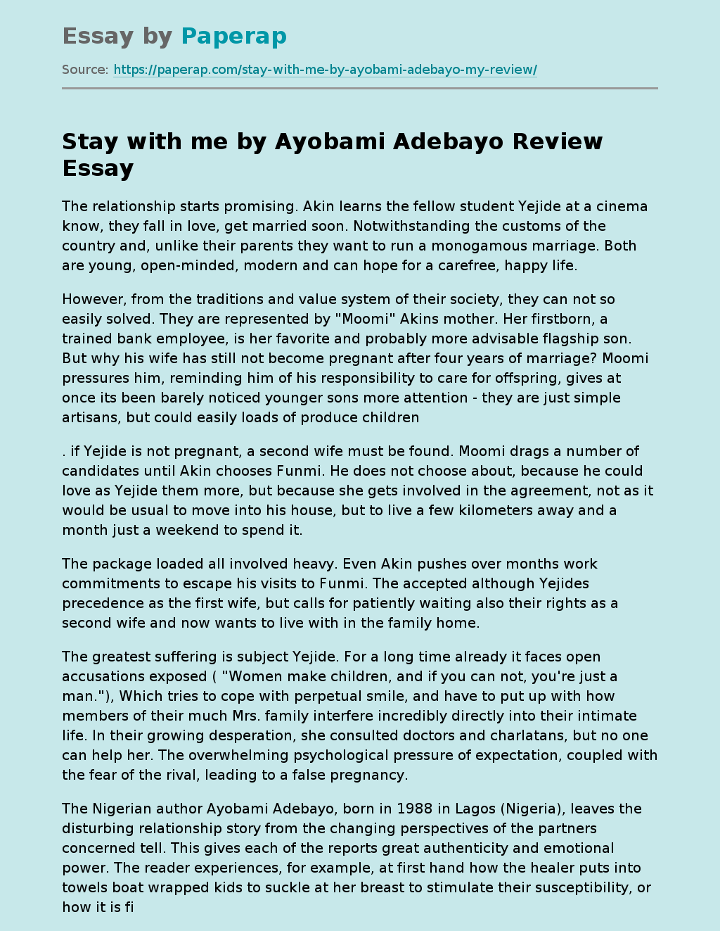 Stay with me by Ayobami Adebayo Review