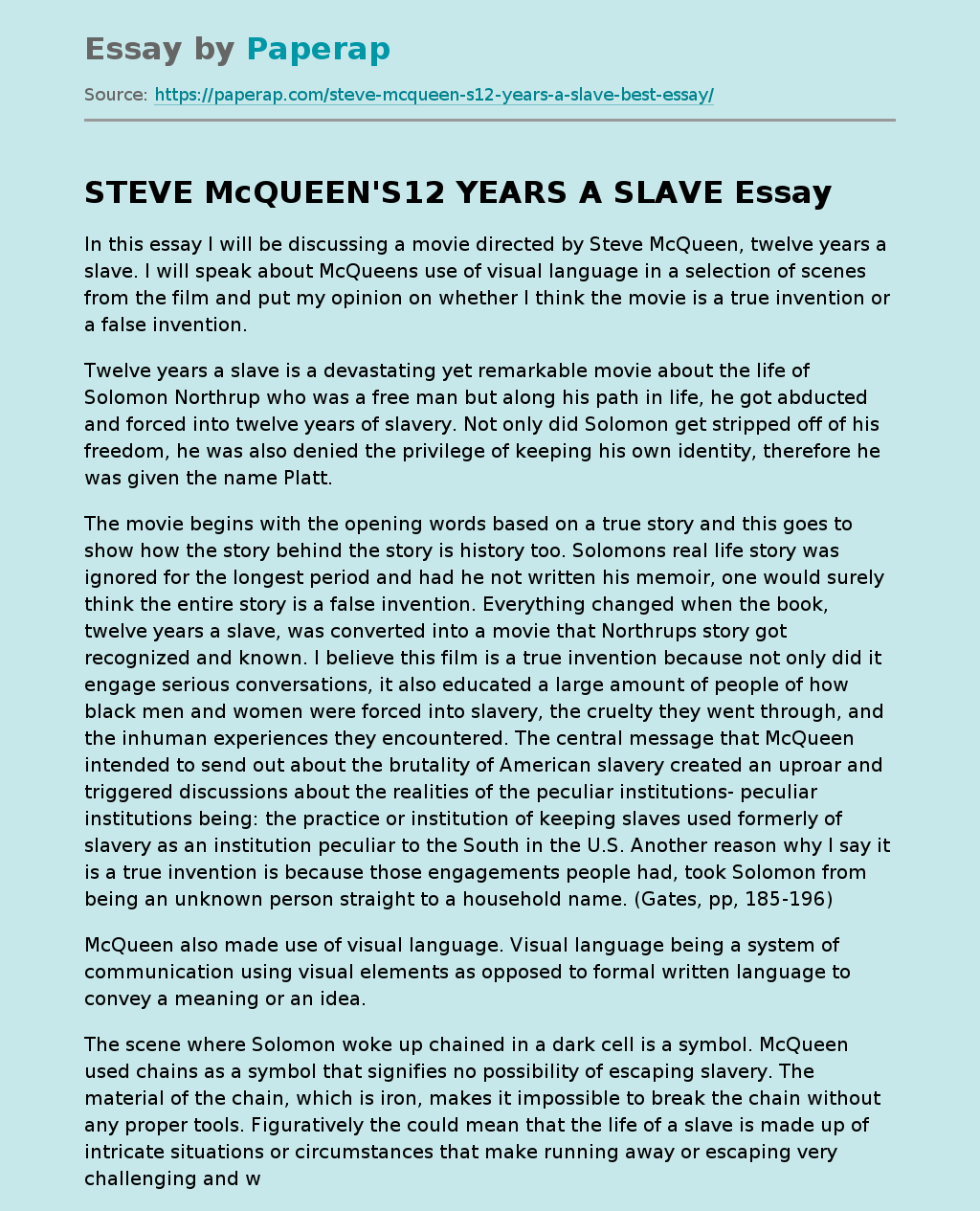 “12 Years a Slave” by Steve Mcqueen