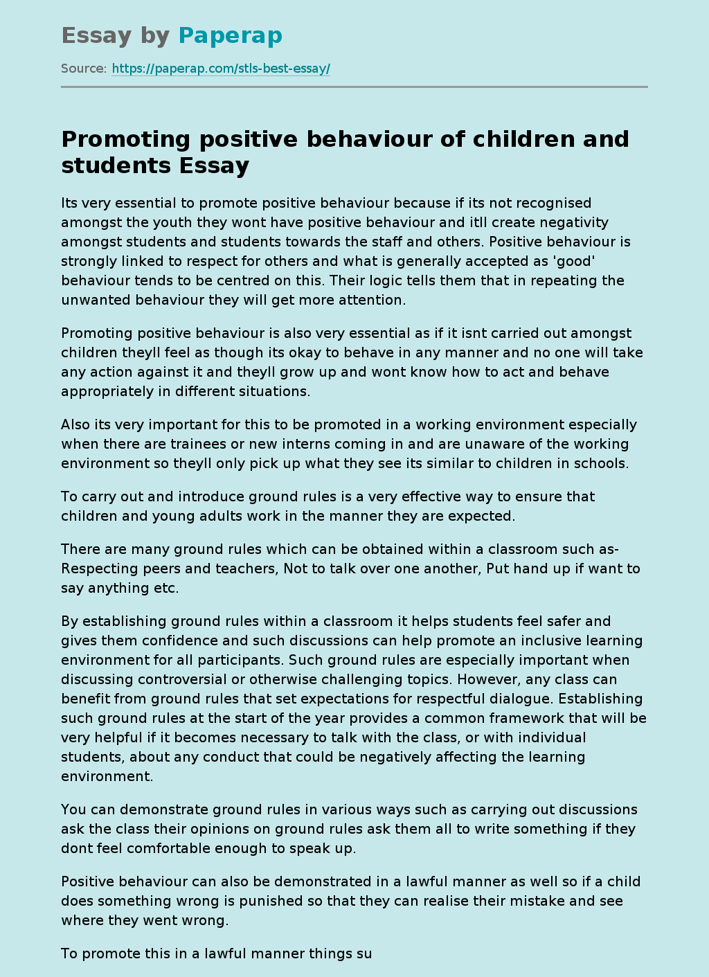 essay on good behaviour in school