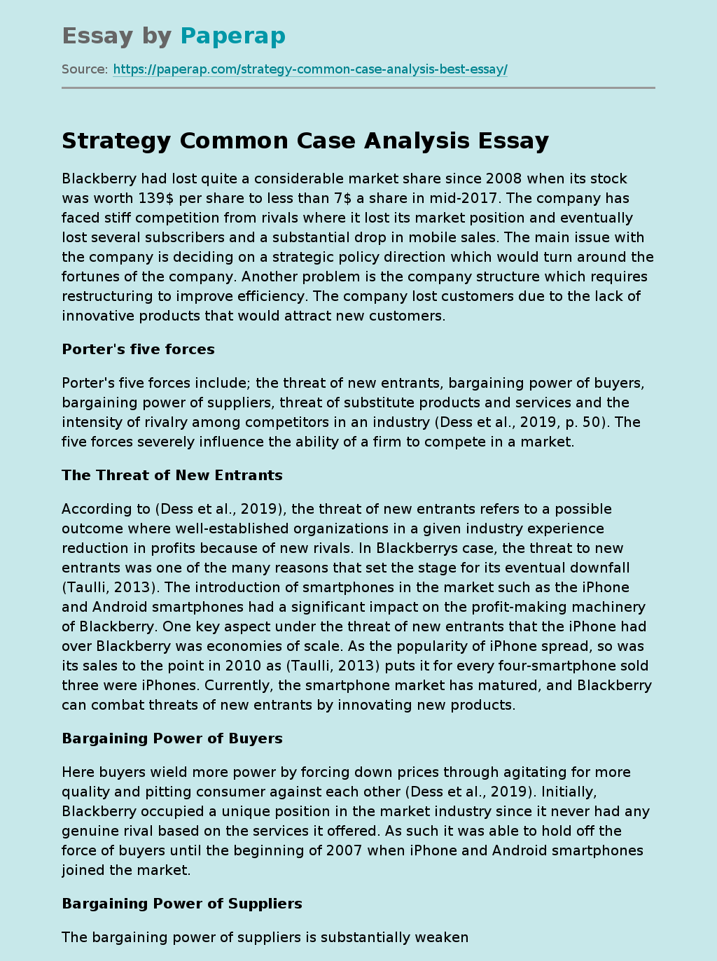 Strategy Common Case Analysis
