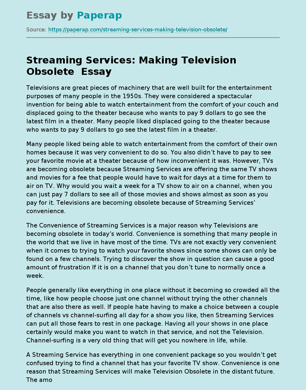 Streaming Services: Making Television Obsolete 