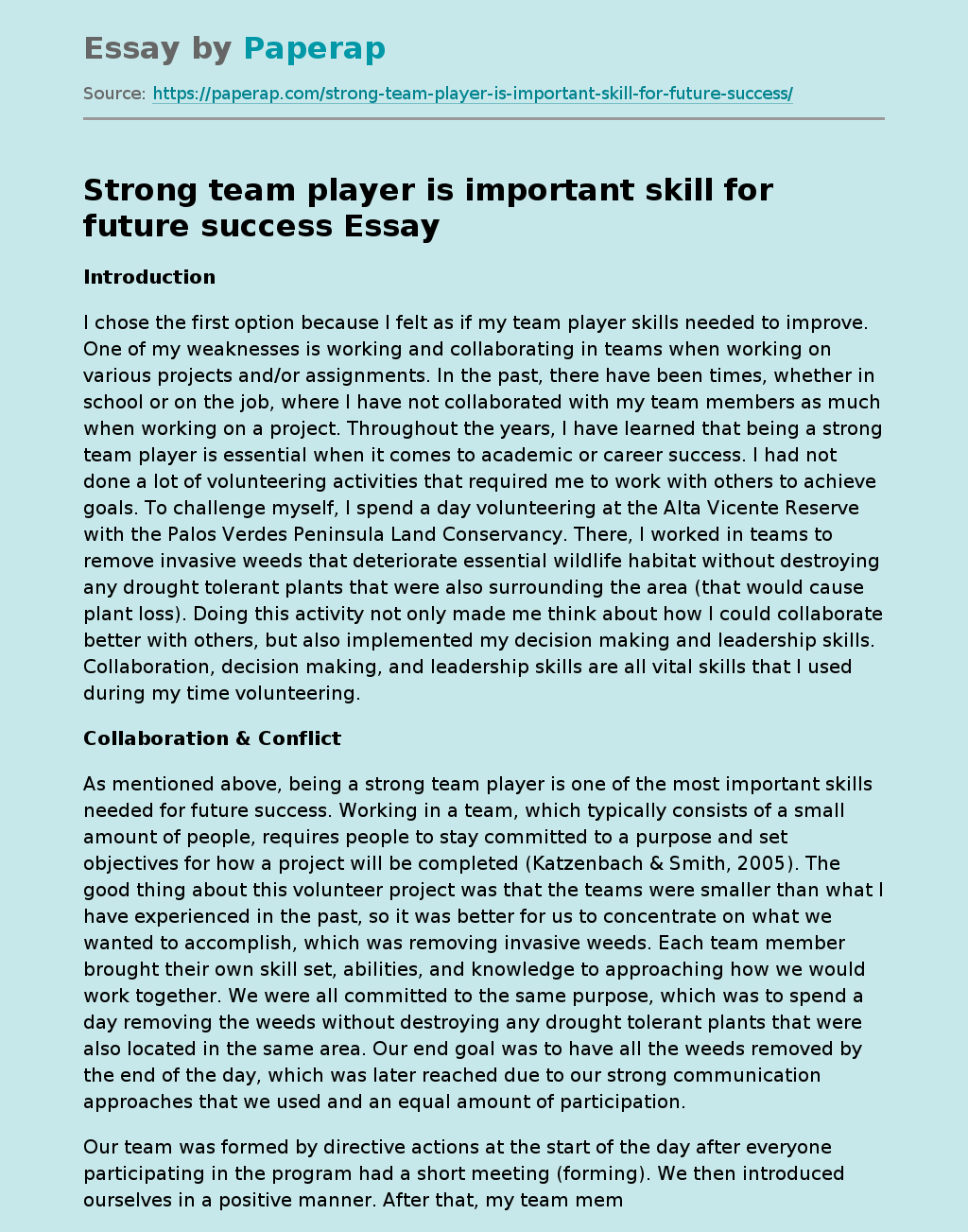 Strong team player is important skill for future success