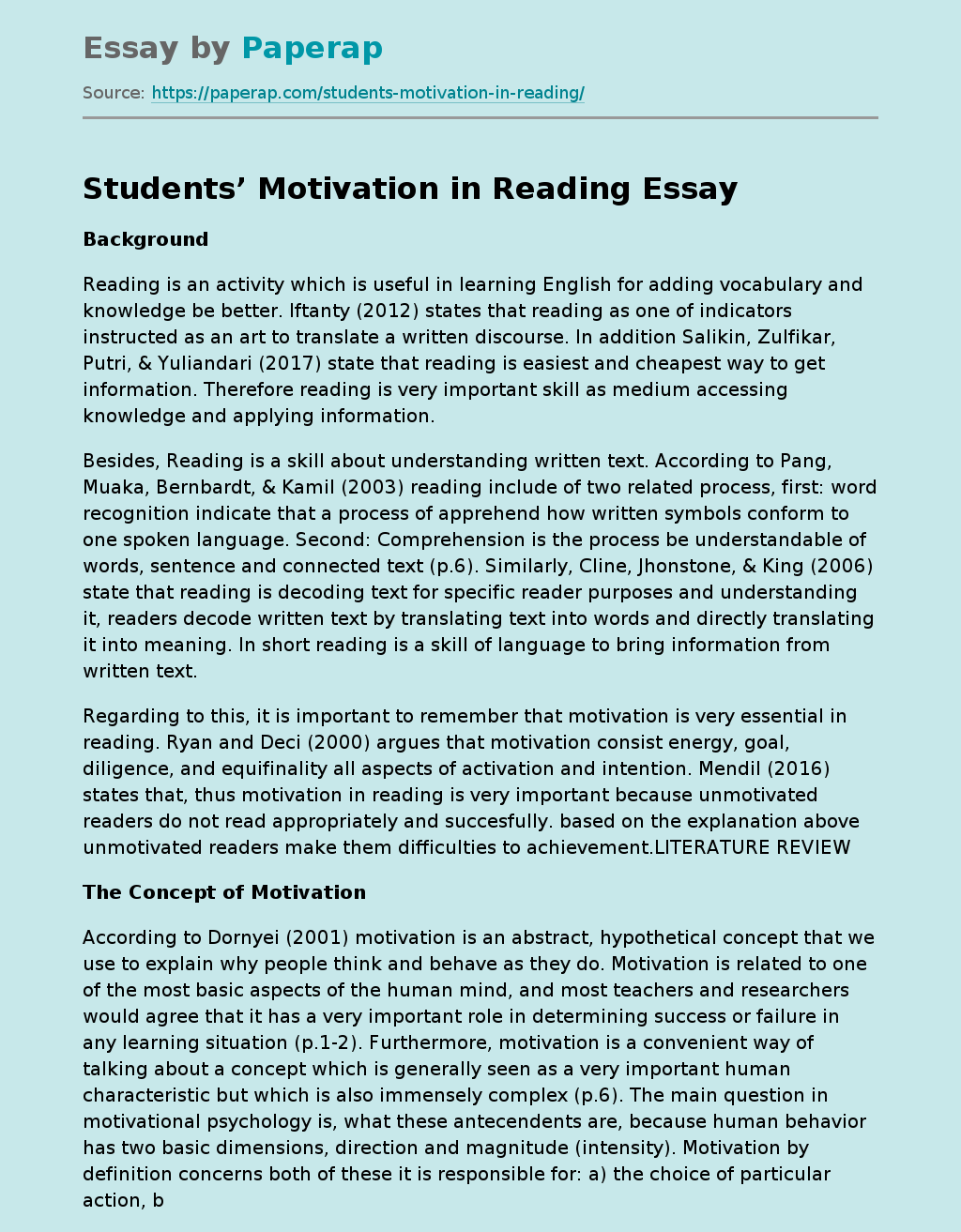 reading motivation thesis