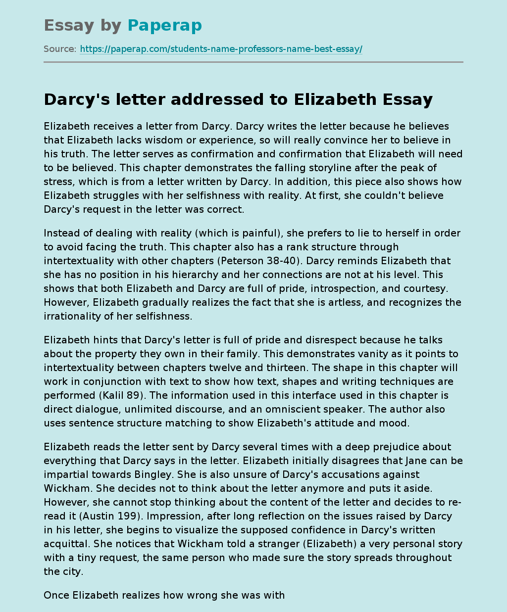 Darcy's letter addressed to Elizabeth