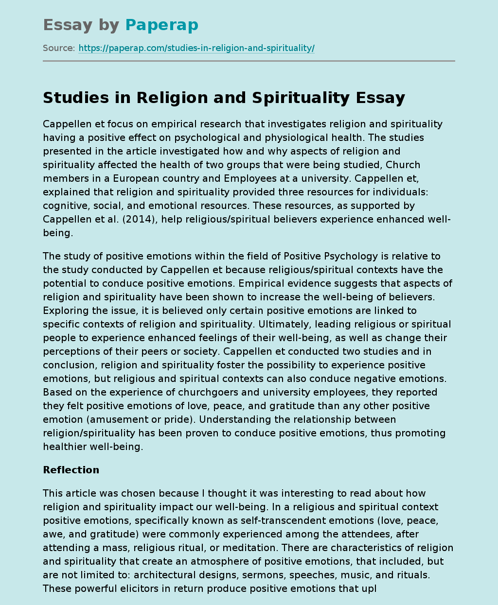 Studies in Religion and Spirituality