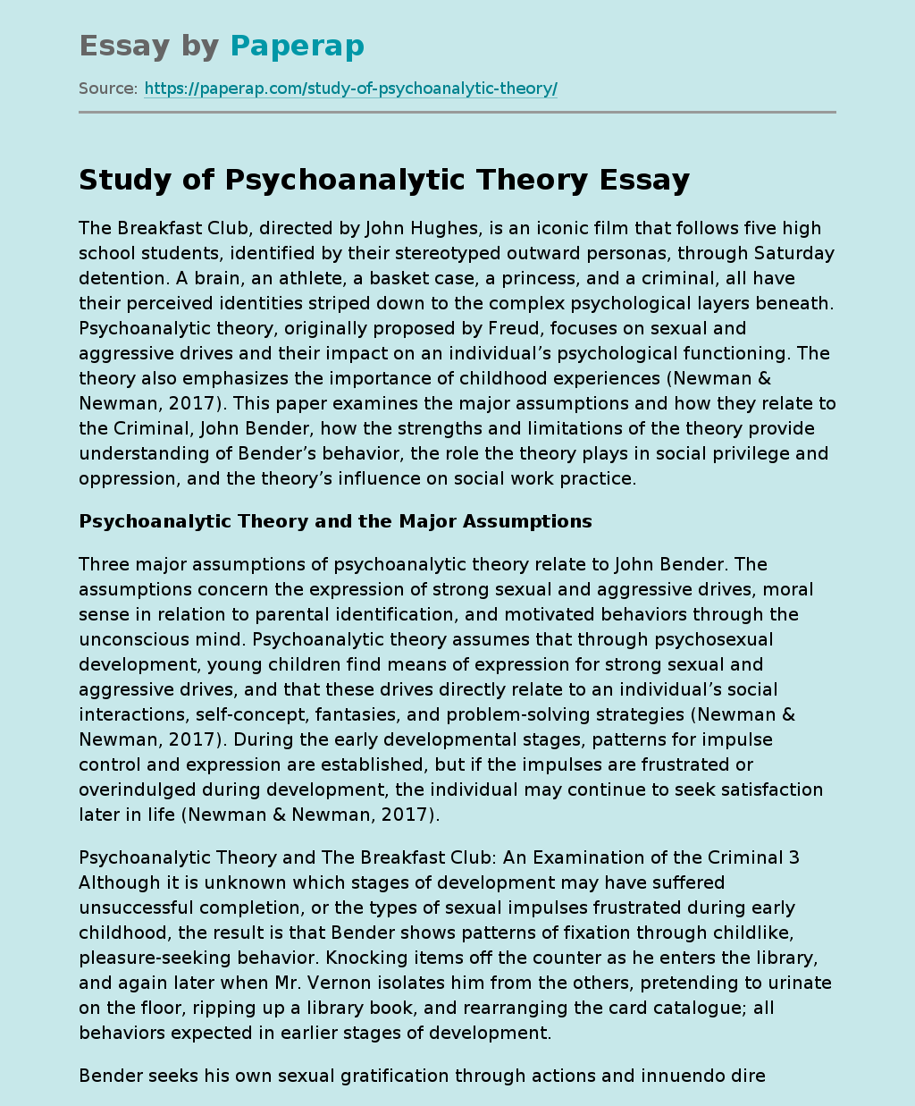 Study of Psychoanalytic Theory