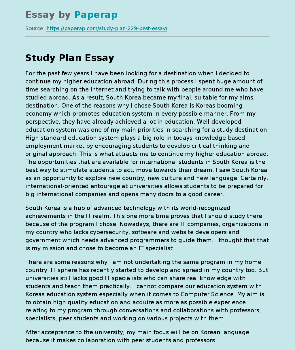 study plan essay for scholarship