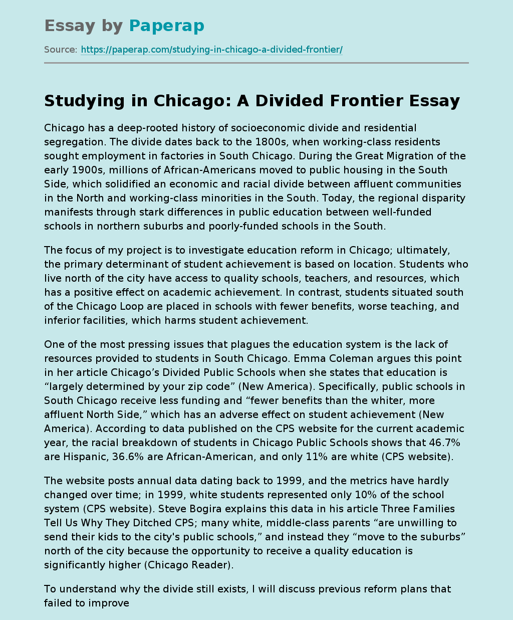 Studying in Chicago: A Divided Frontier