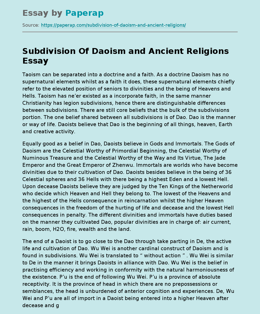 Subdivision Of Daoism and Ancient Religions