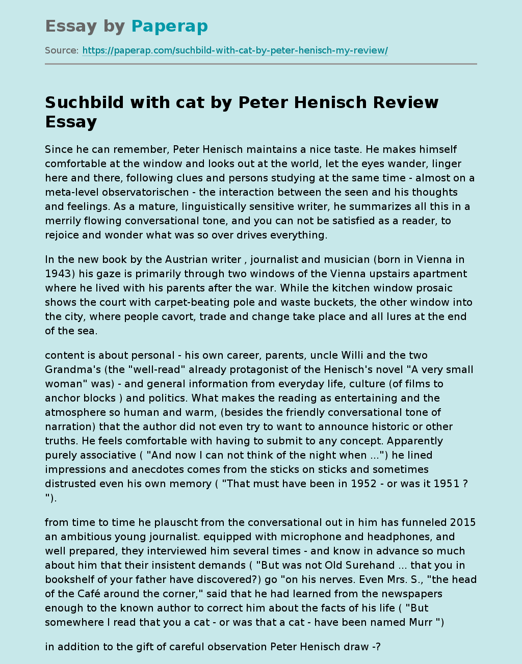 "Suchbild with cat" by Peter Henisch