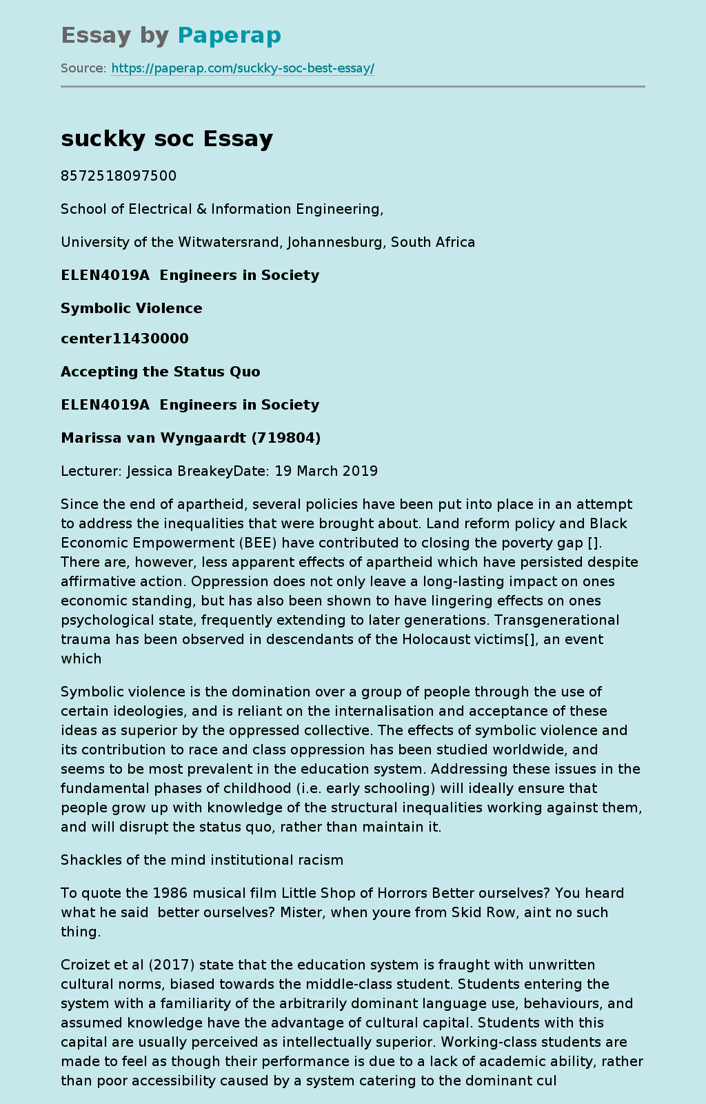 ELEN4019A Course at Wits University