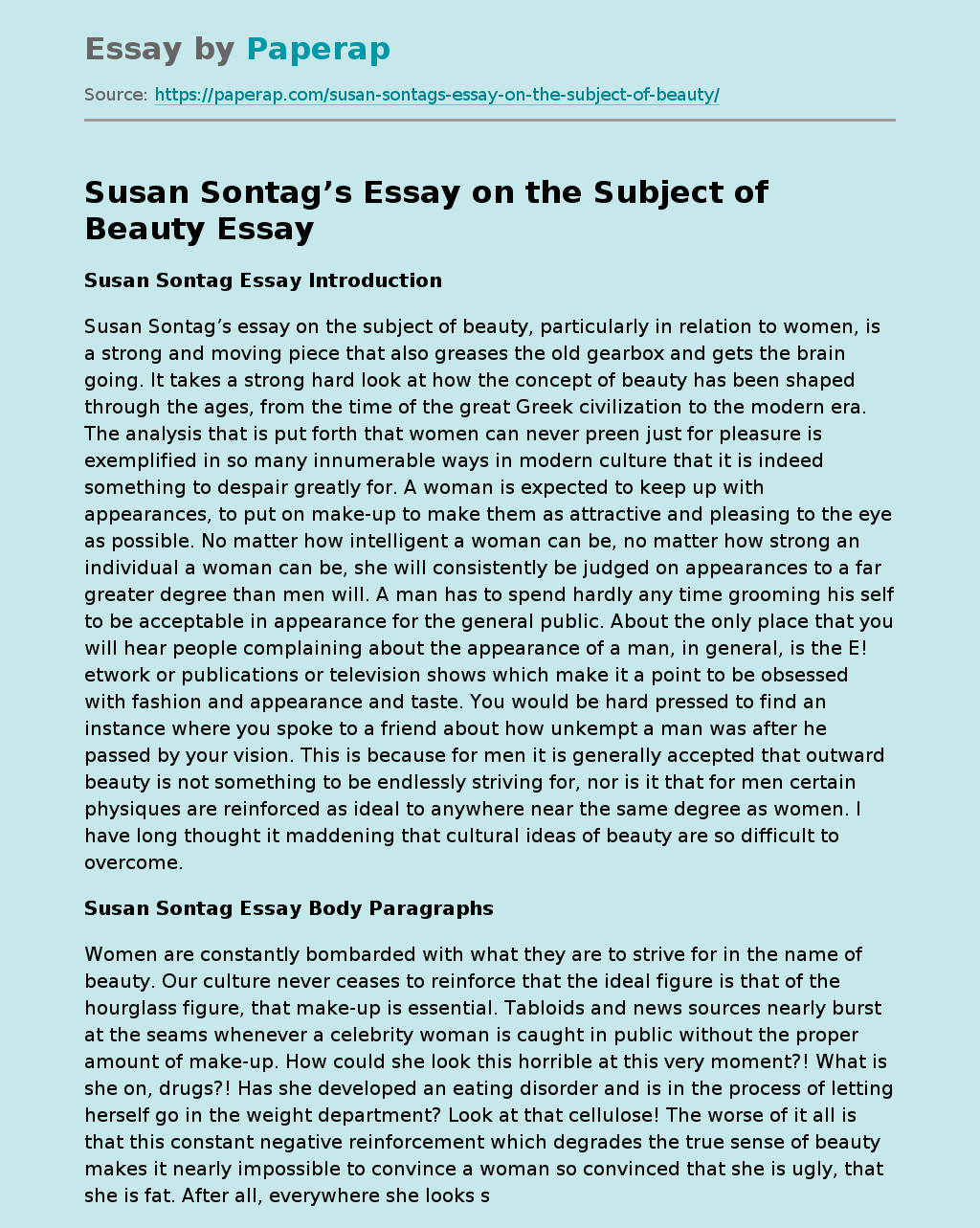 Susan Sontag’s Essay on the Subject of Beauty