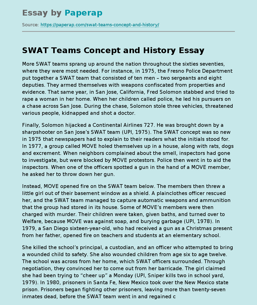 SWAT Teams Concept and History