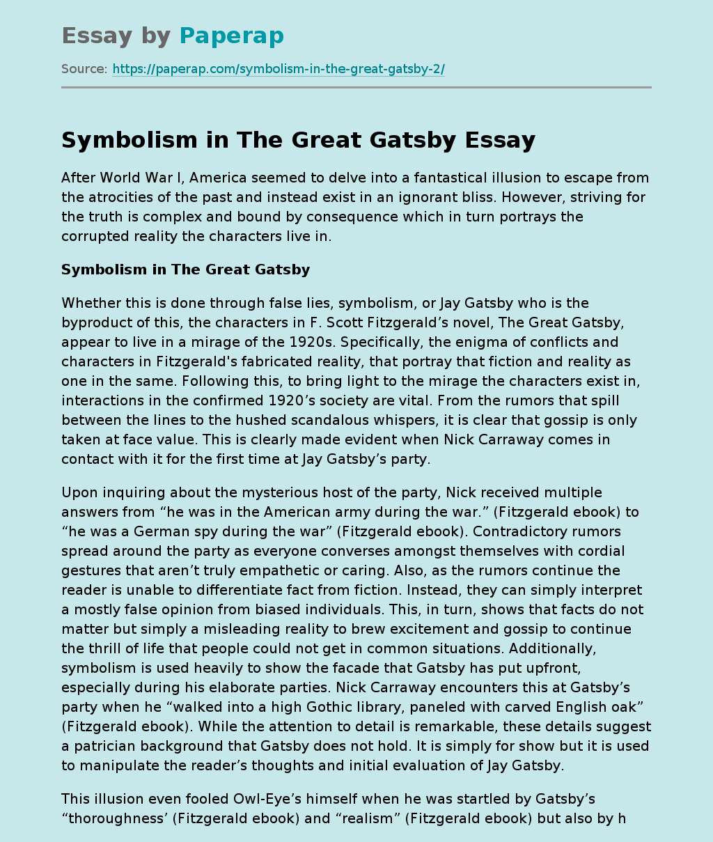 the great gatsby essay symbolism
