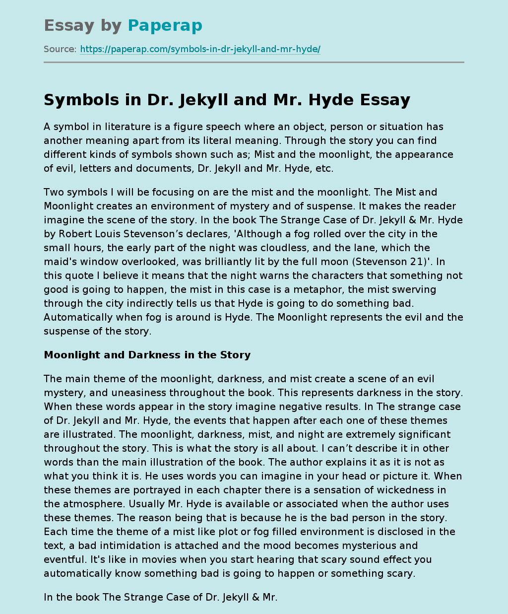 Symbols in Dr. Jekyll and Mr. Hyde
