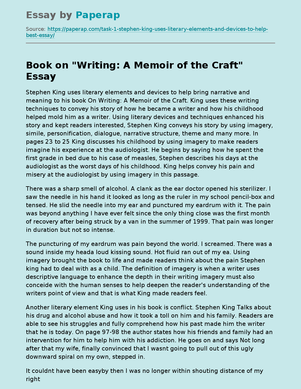 Book on "Writing: A Memoir of the Craft"