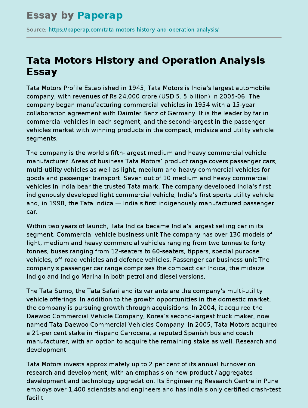 Tata Motors History and Operation Analysis