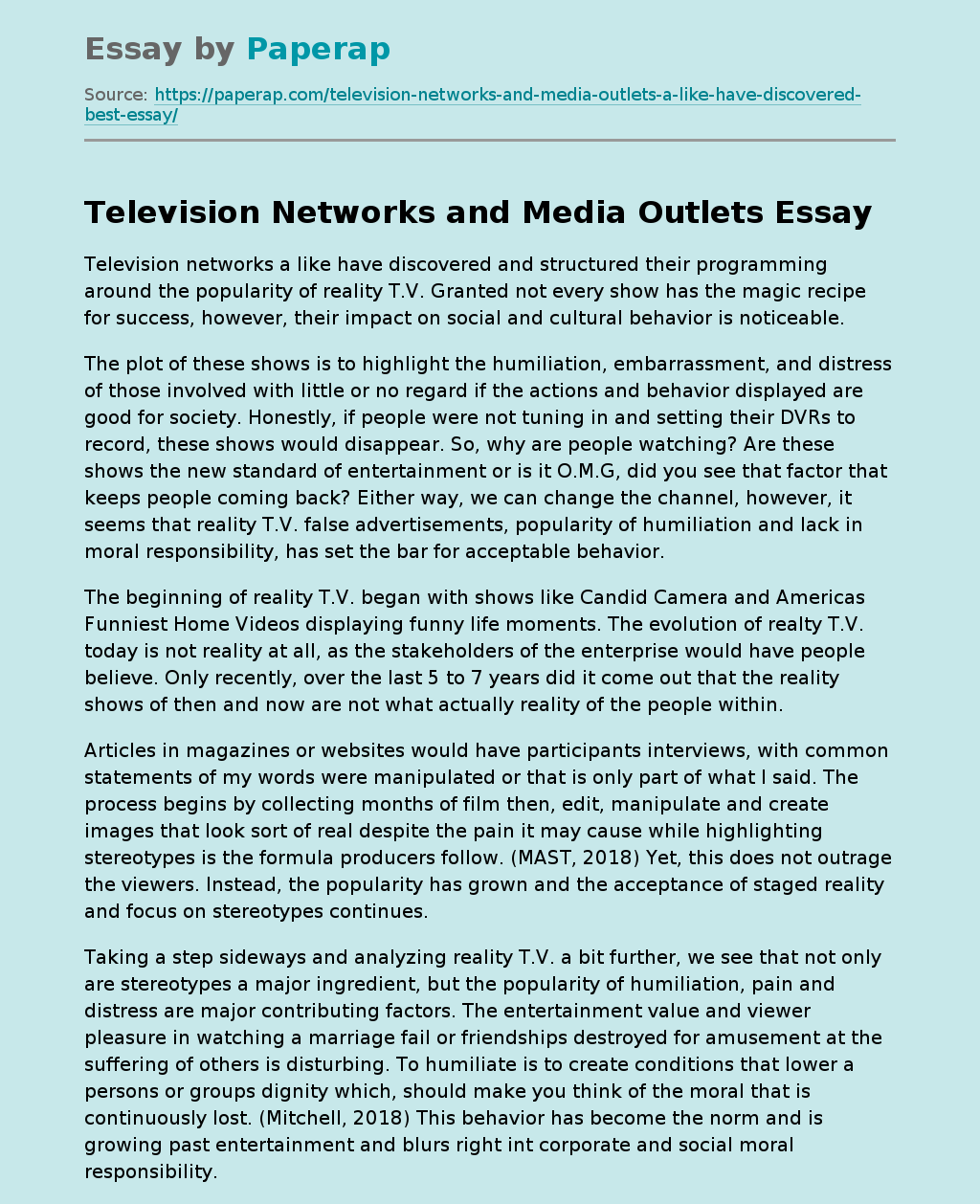 Television Networks and Media Outlets