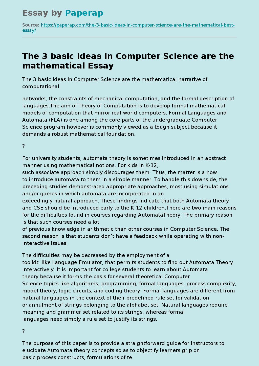 The 3 basic ideas in computer science are the mathematical