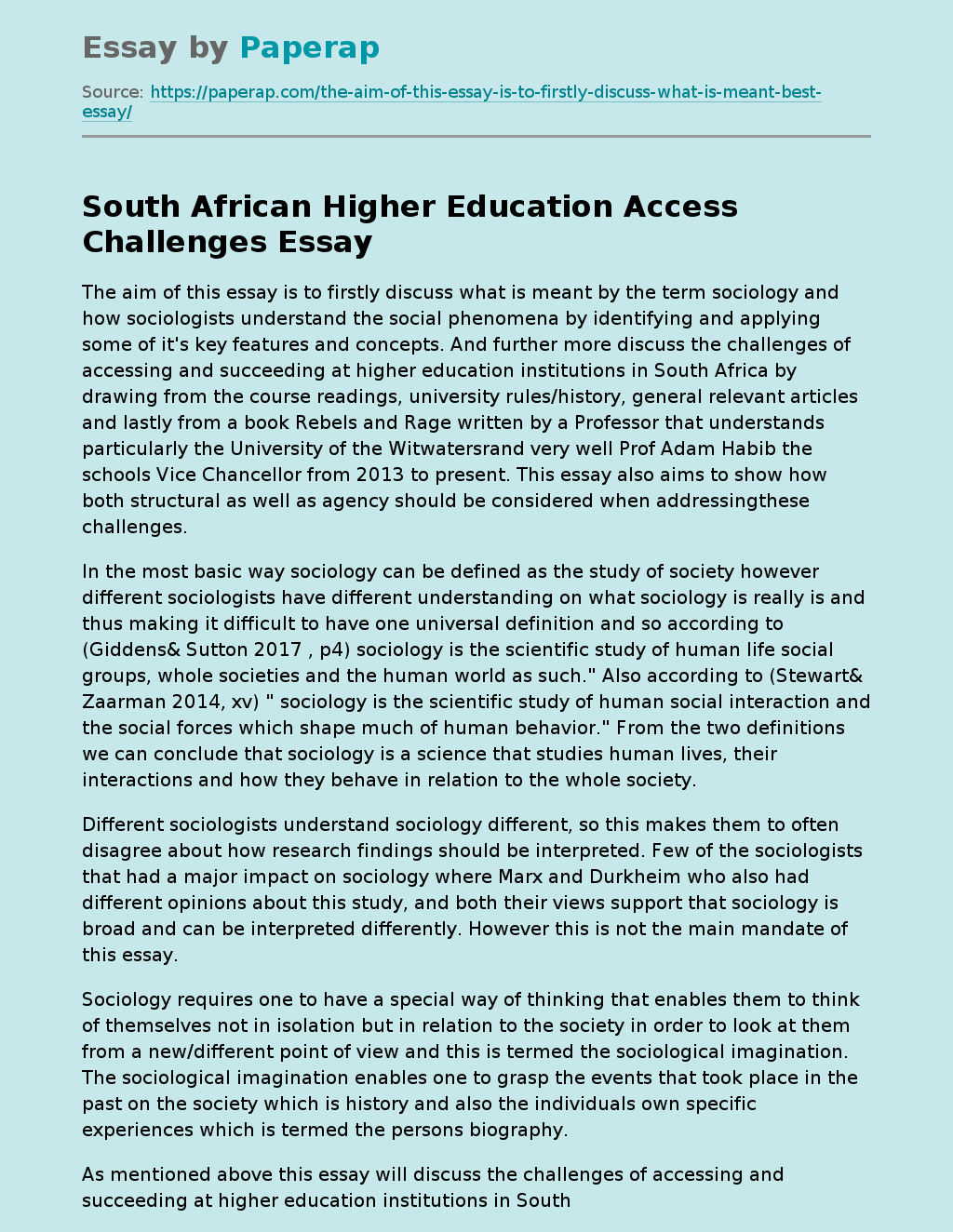 South African Higher Education Access Challenges