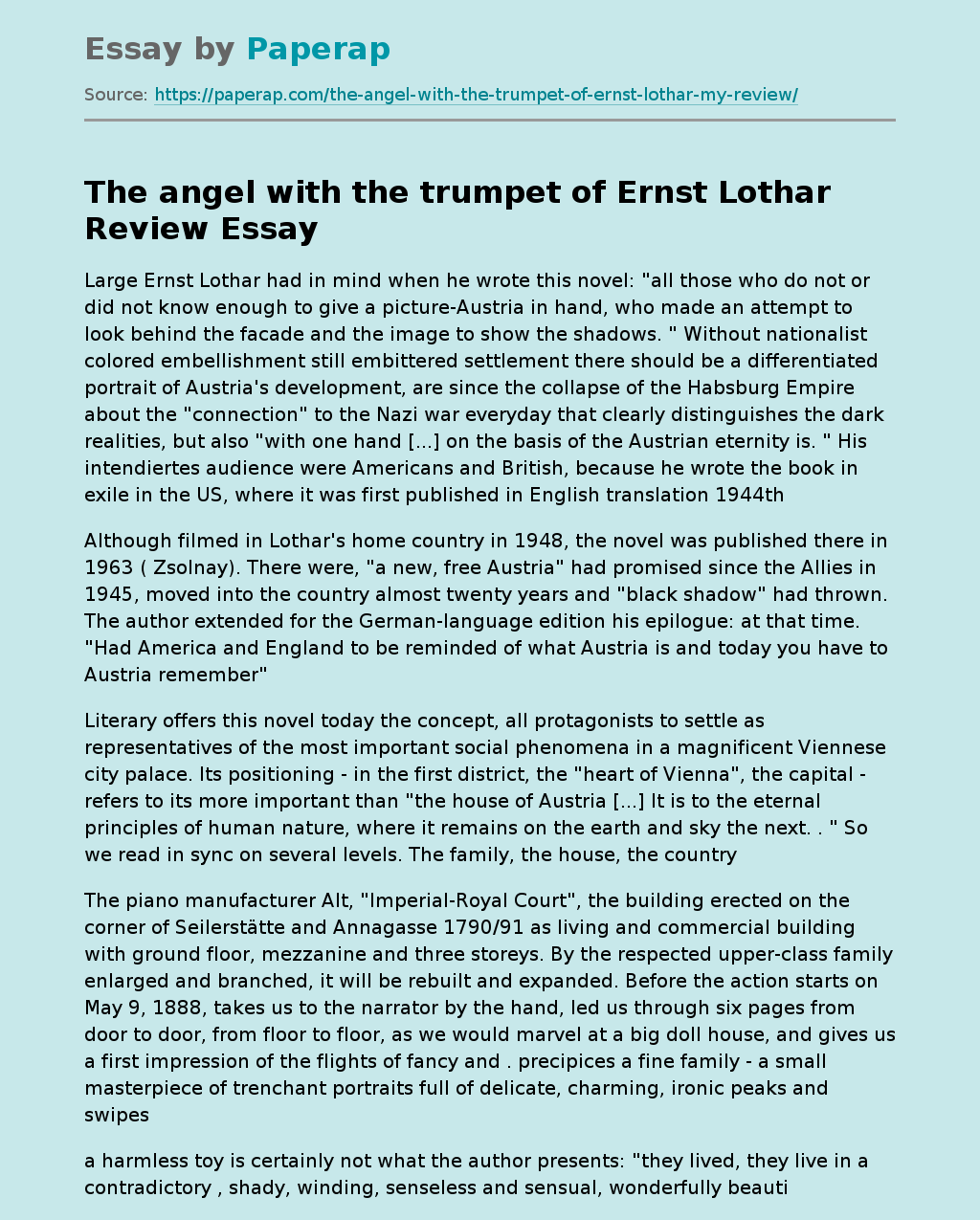 The Angel With The Trumpet Of Ernst Lothar Review