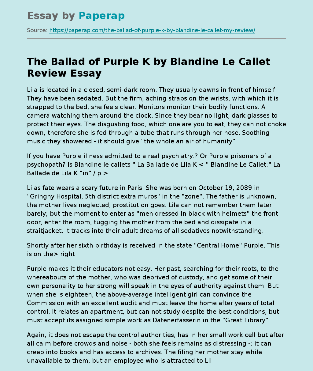 The Ballad of Purple K by Blandine Le Callet Review