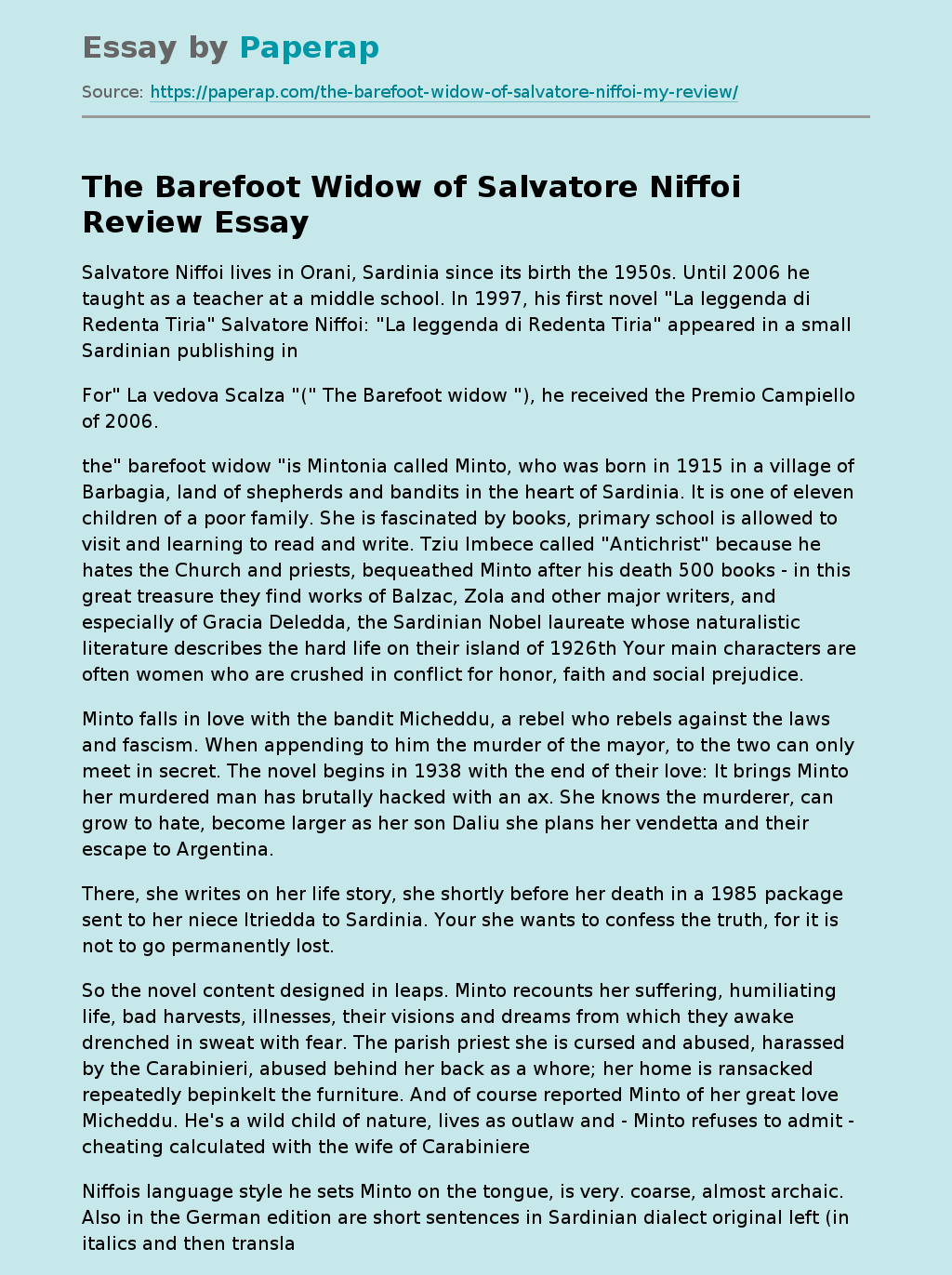 The Barefoot Widow of Salvatore Niffoi Review