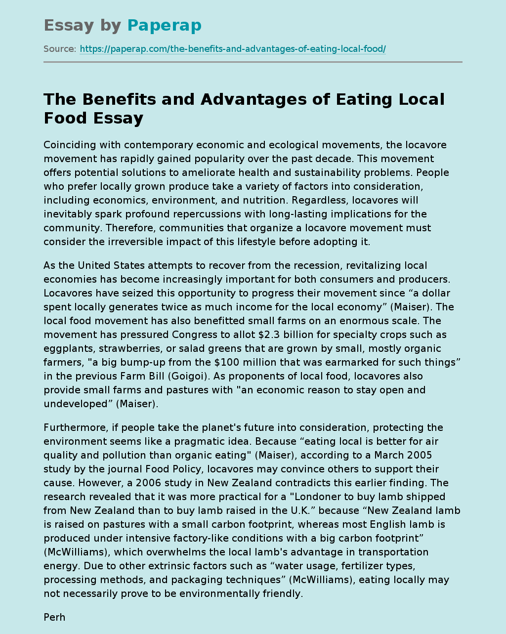 The Benefits and Advantages of Eating Local Food