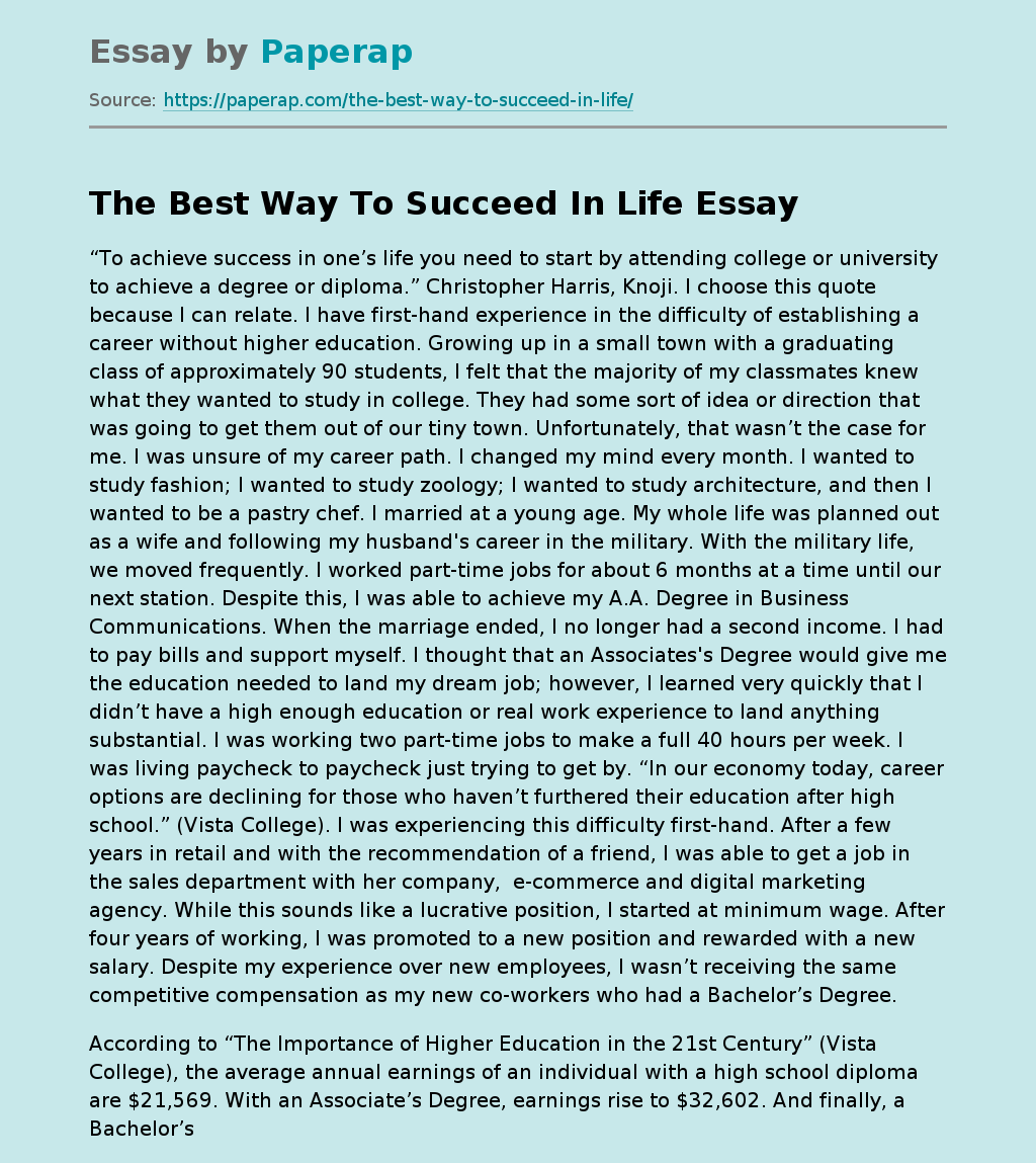 essay on succeed in life