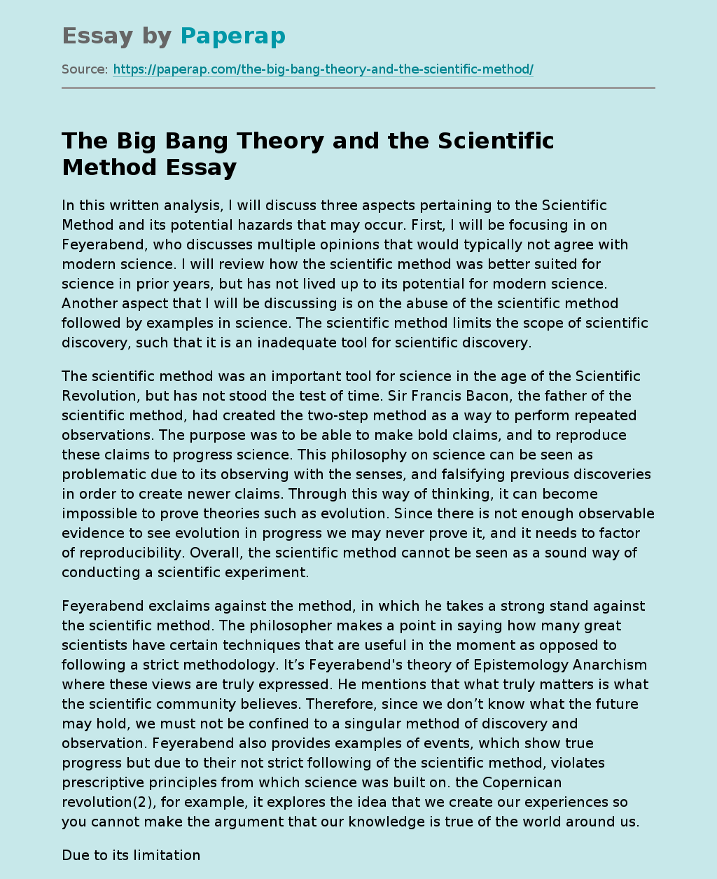 The Big Bang Theory and the Scientific Method